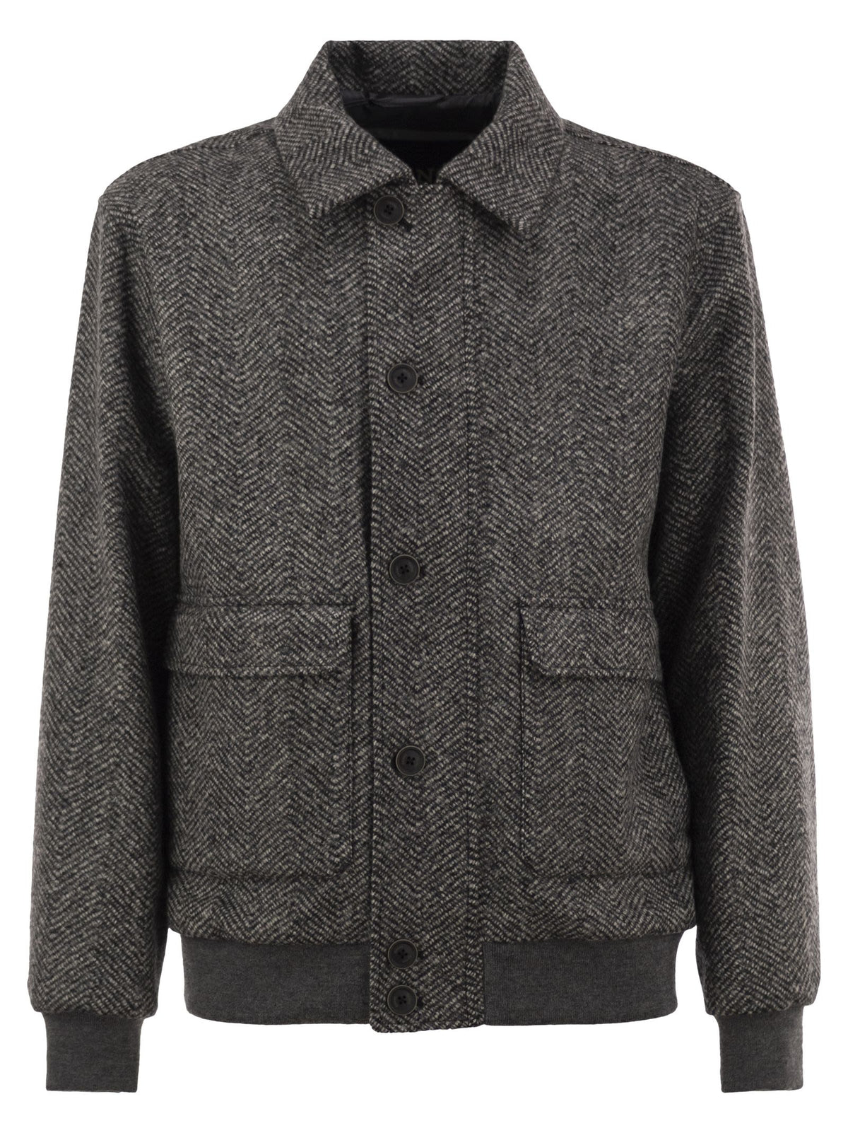Herno Men Virgin Wool Herringbone Bomber Jacket