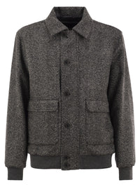 Herno Men Virgin Wool Herringbone Bomber Jacket