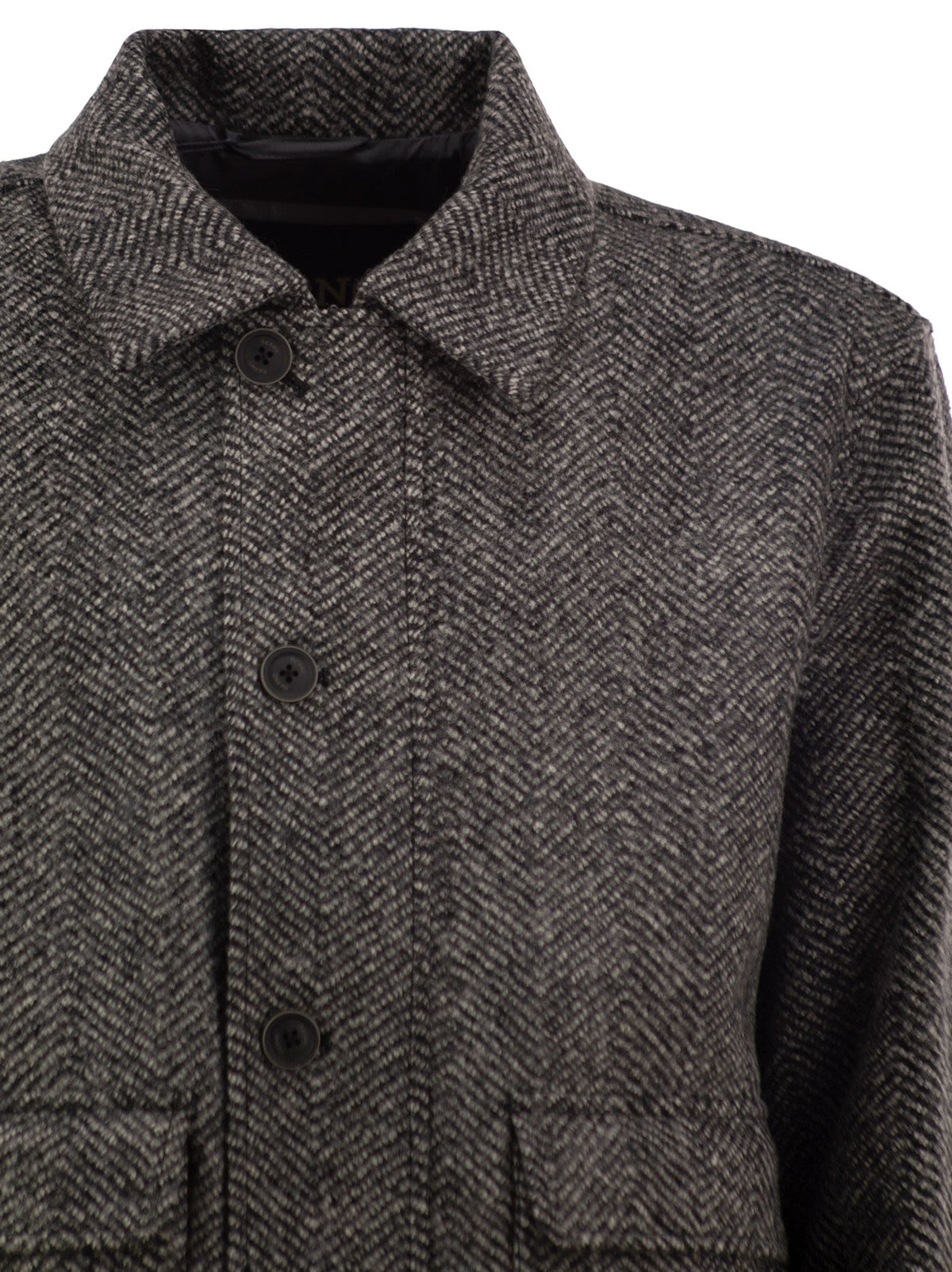 Herno Men Virgin Wool Herringbone Bomber Jacket