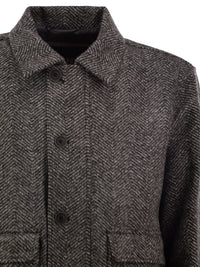Herno Men Virgin Wool Herringbone Bomber Jacket