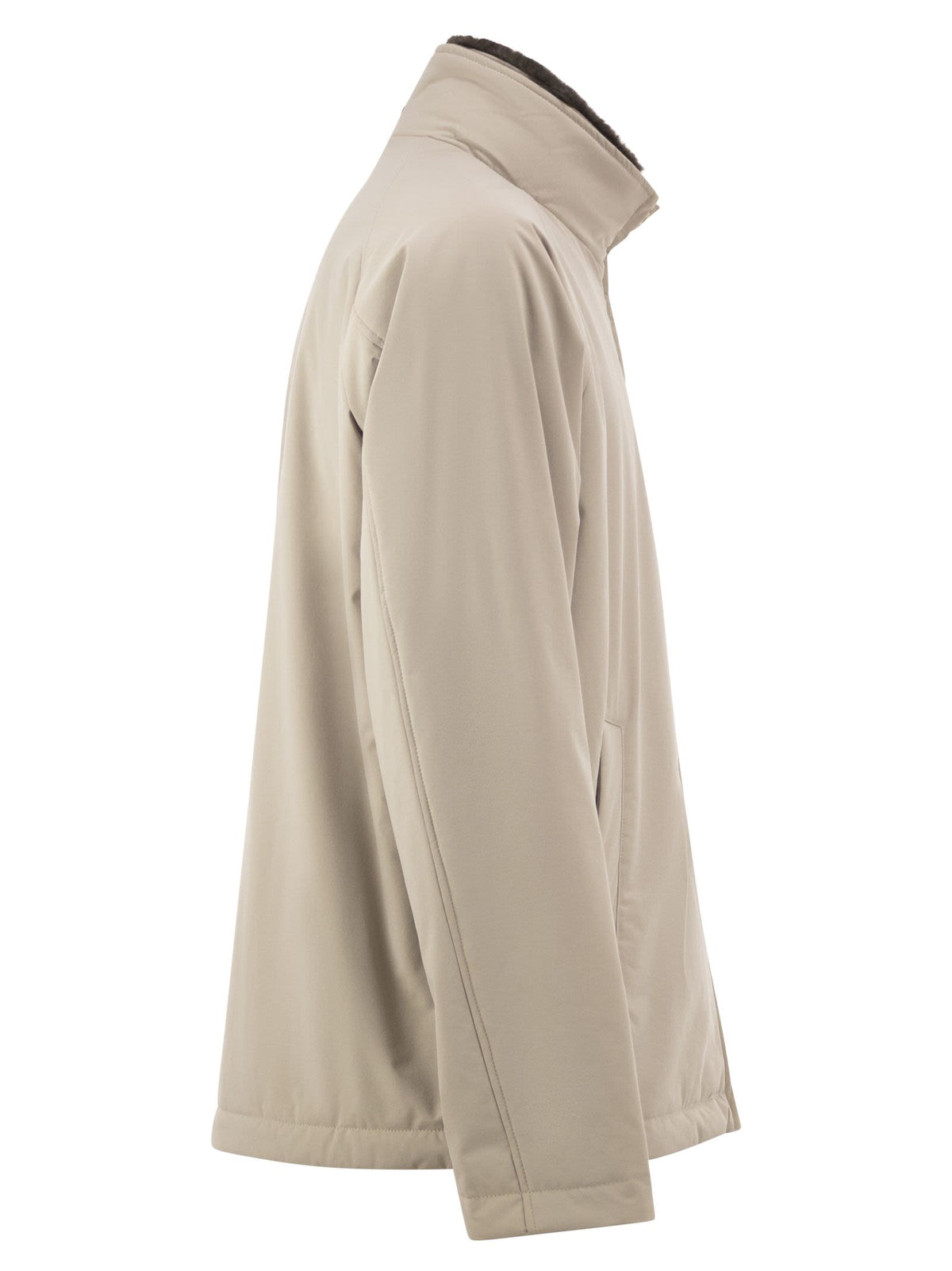 Herno Men Padded Technical Jacket With Stand Collar And Faux Fur Lining