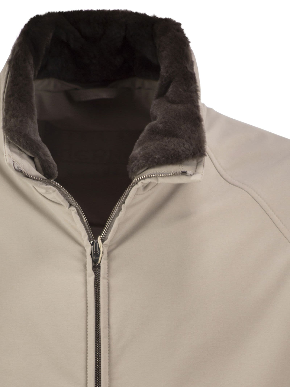Herno Men Padded Technical Jacket With Stand Collar And Faux Fur Lining