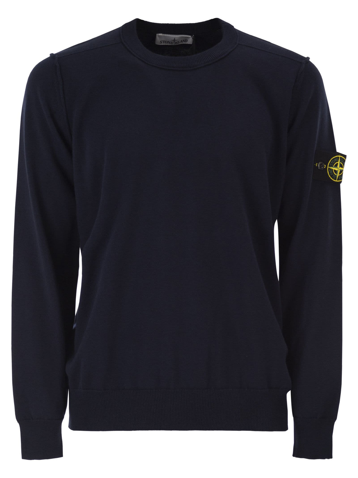 Stone Island Men Crew Neck Jumper With Small Lapel