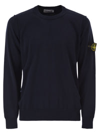 Stone Island Men Crew Neck Jumper With Small Lapel