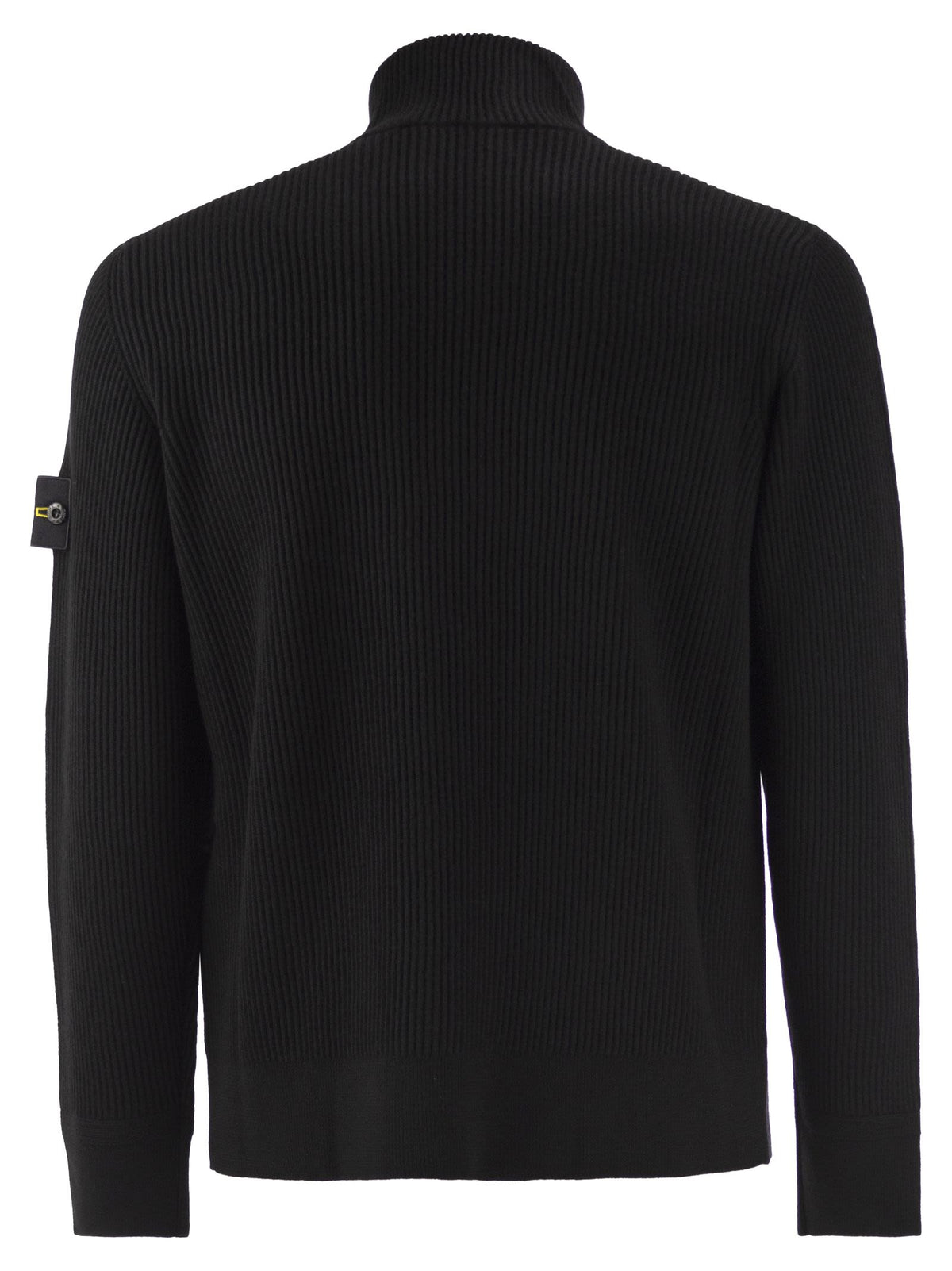 Stone Island Men Virgin Wool Ribbed Cardigan With High Neck And Zip
