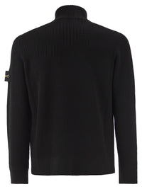 Stone Island Men Virgin Wool Ribbed Cardigan With High Neck And Zip