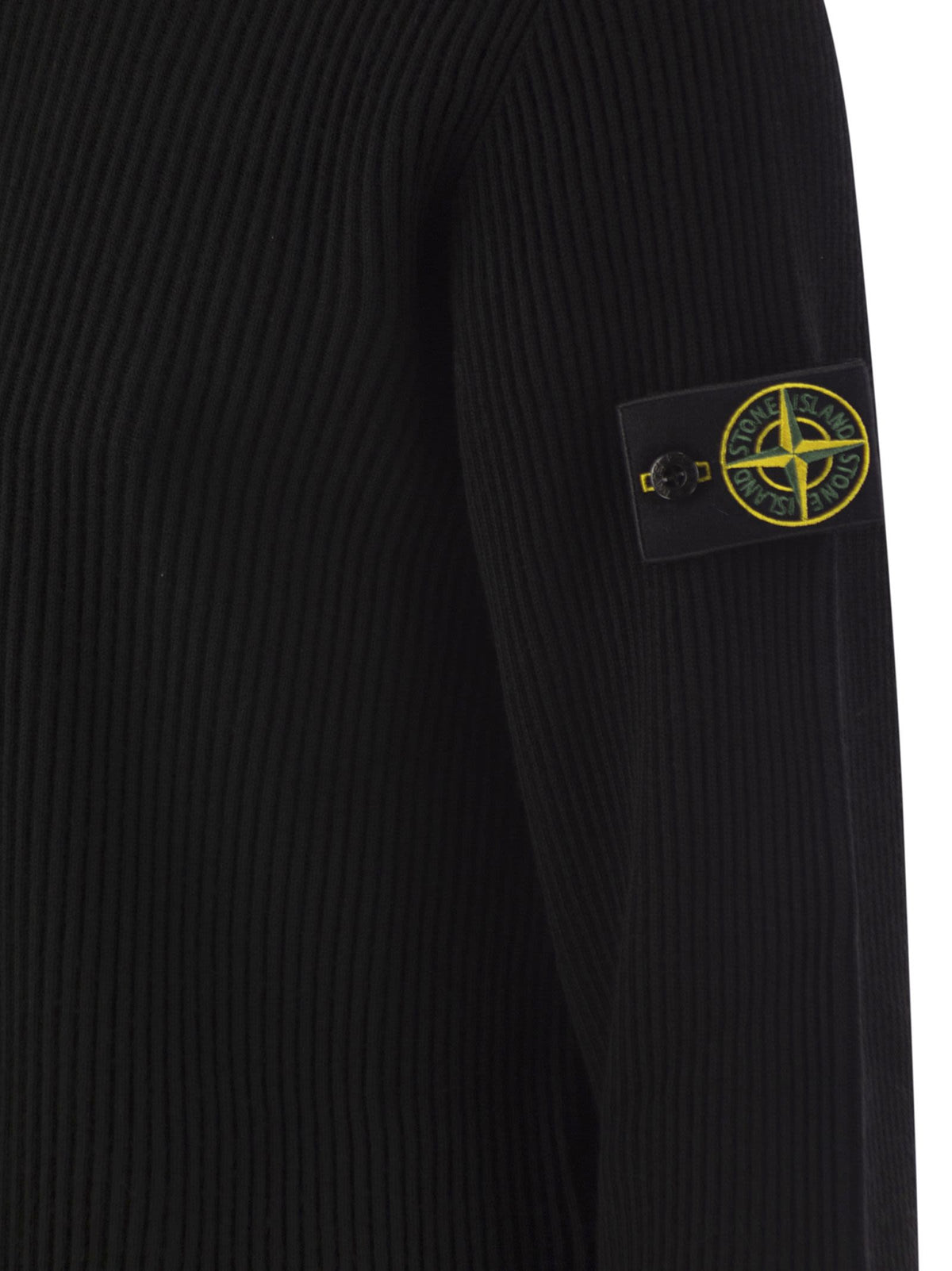Stone Island Men Virgin Wool Ribbed Cardigan With High Neck And Zip