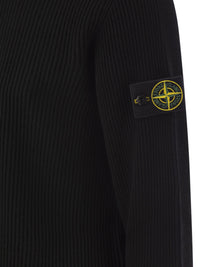 Stone Island Men Virgin Wool Ribbed Cardigan With High Neck And Zip