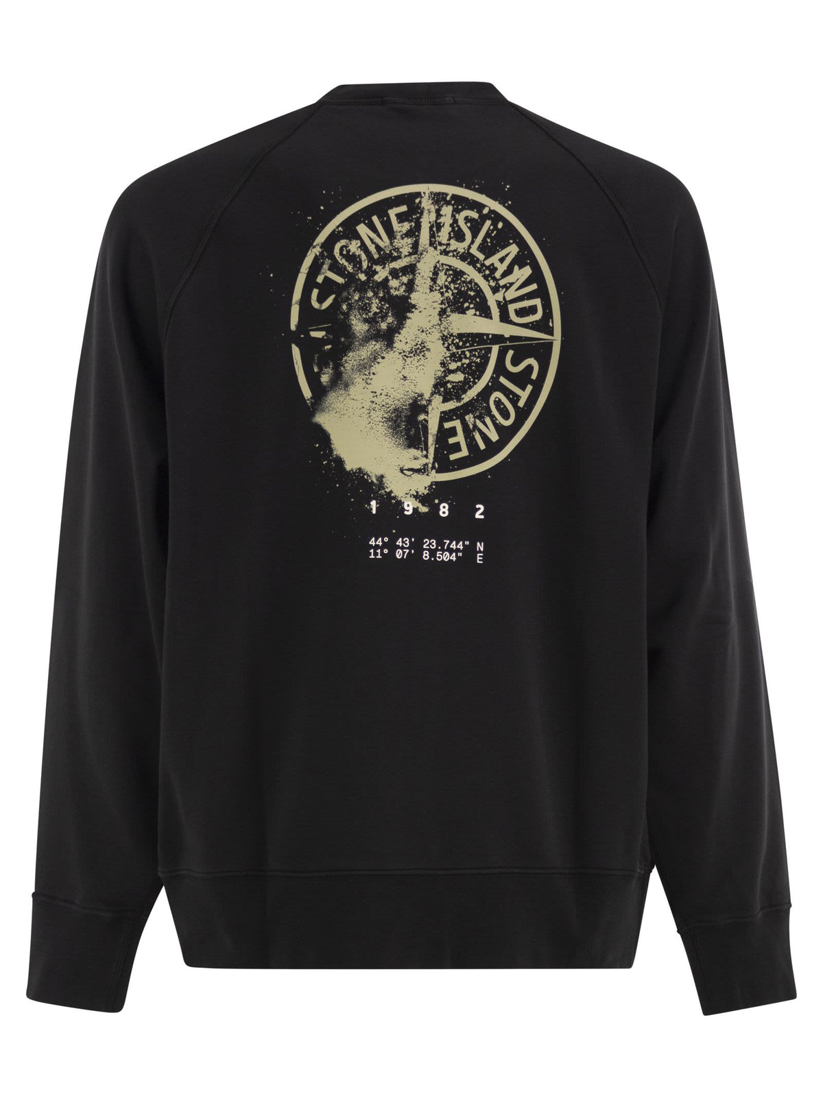 Stone Island Men Cotton Crew Neck Sweatshirt With Oversized Compass Back Print