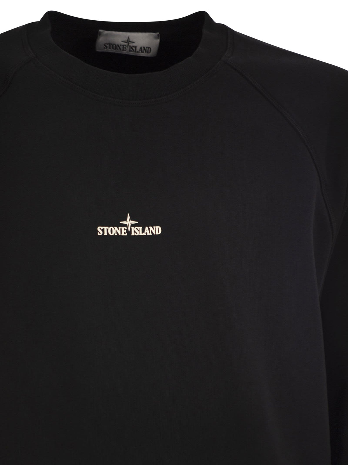 Stone Island Men Cotton Crew Neck Sweatshirt With Oversized Compass Back Print