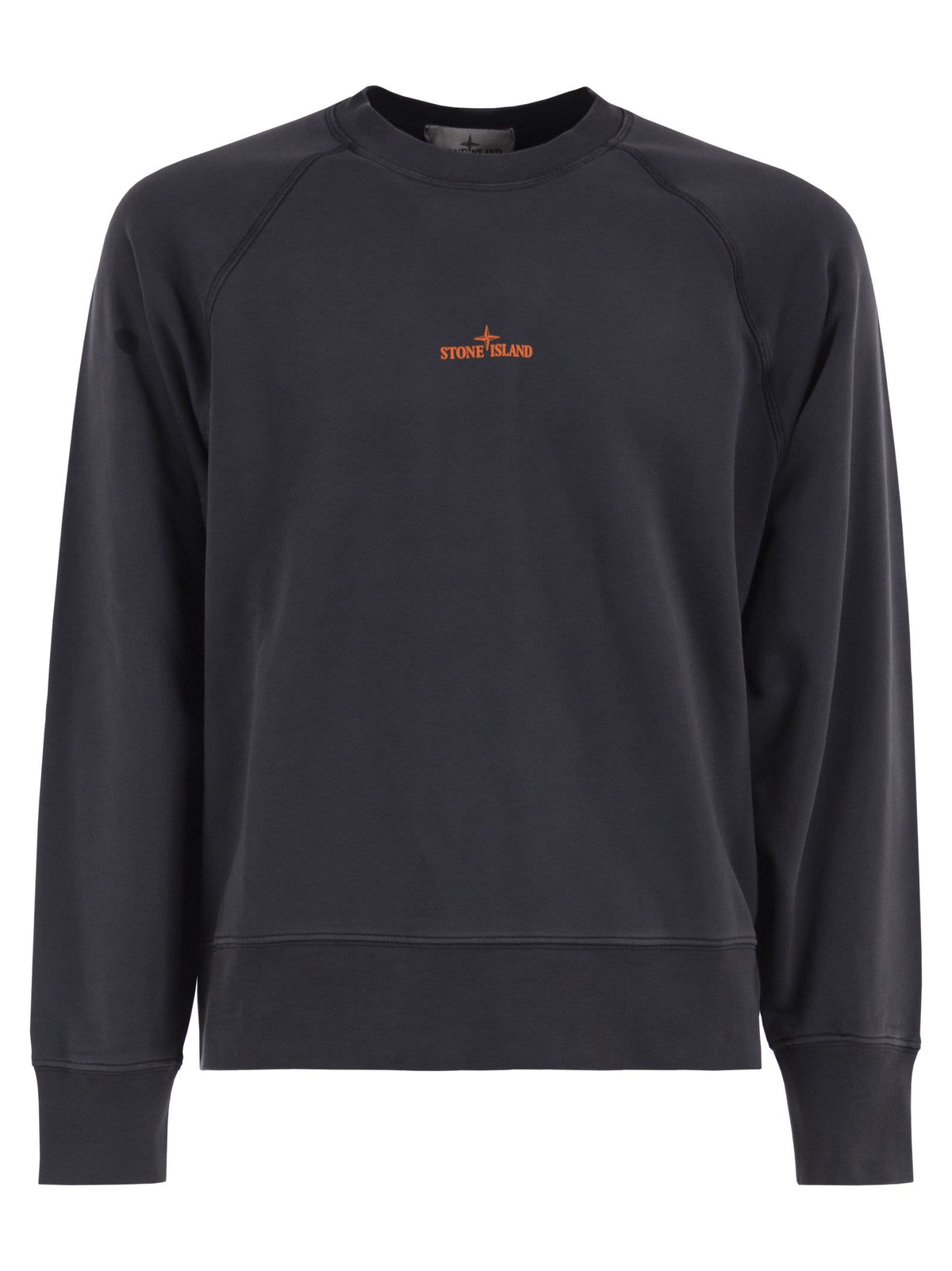 Stone Island Men Cotton Crew Neck Sweatshirt With Oversized Compass Back Print