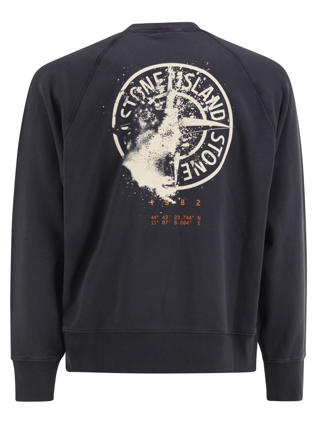 Stone Island Men Cotton Crew Neck Sweatshirt With Oversized Compass Back Print