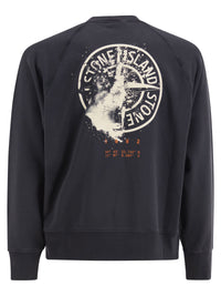 Stone Island Men Cotton Crew Neck Sweatshirt With Oversized Compass Back Print