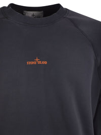 Stone Island Men Cotton Crew Neck Sweatshirt With Oversized Compass Back Print
