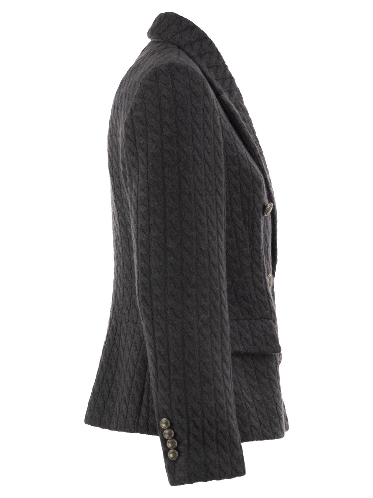 Brunello Cucinelli Women Double-Breasted Cashmere Cable-Knit Blazer