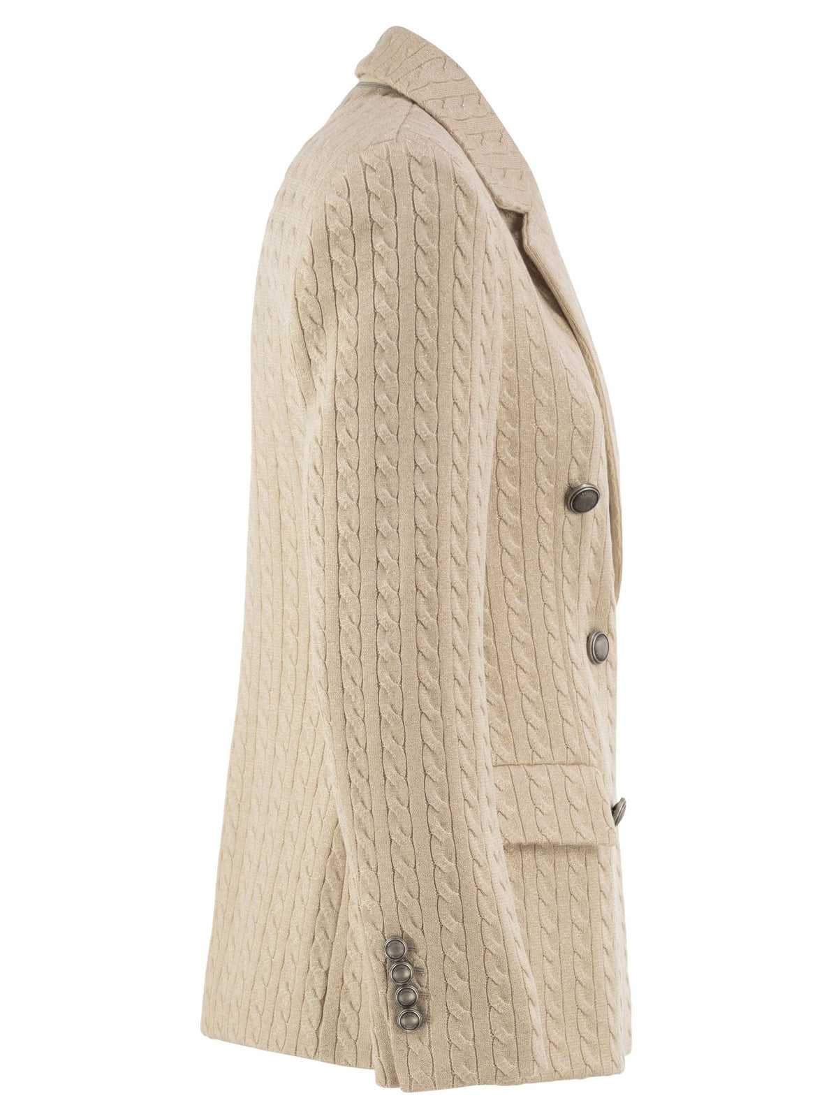 Brunello Cucinelli Women Double-Breasted Cable-Jacquard Blazer With Metallic Yarn