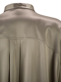 Brunello Cucinelli Women Stretch Silk Satin Mandarin Collar Shirt With Necklace