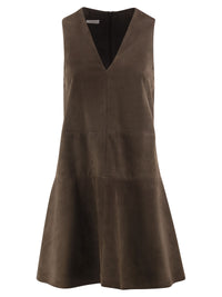 Brunello Cucinelli Women Short Suede Dress With V-Neckline