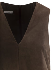 Brunello Cucinelli Women Short Suede Dress With V-Neckline