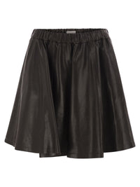 Brunello Cucinelli Women Flared Nappa Leather Skirt With Elasticated Waist