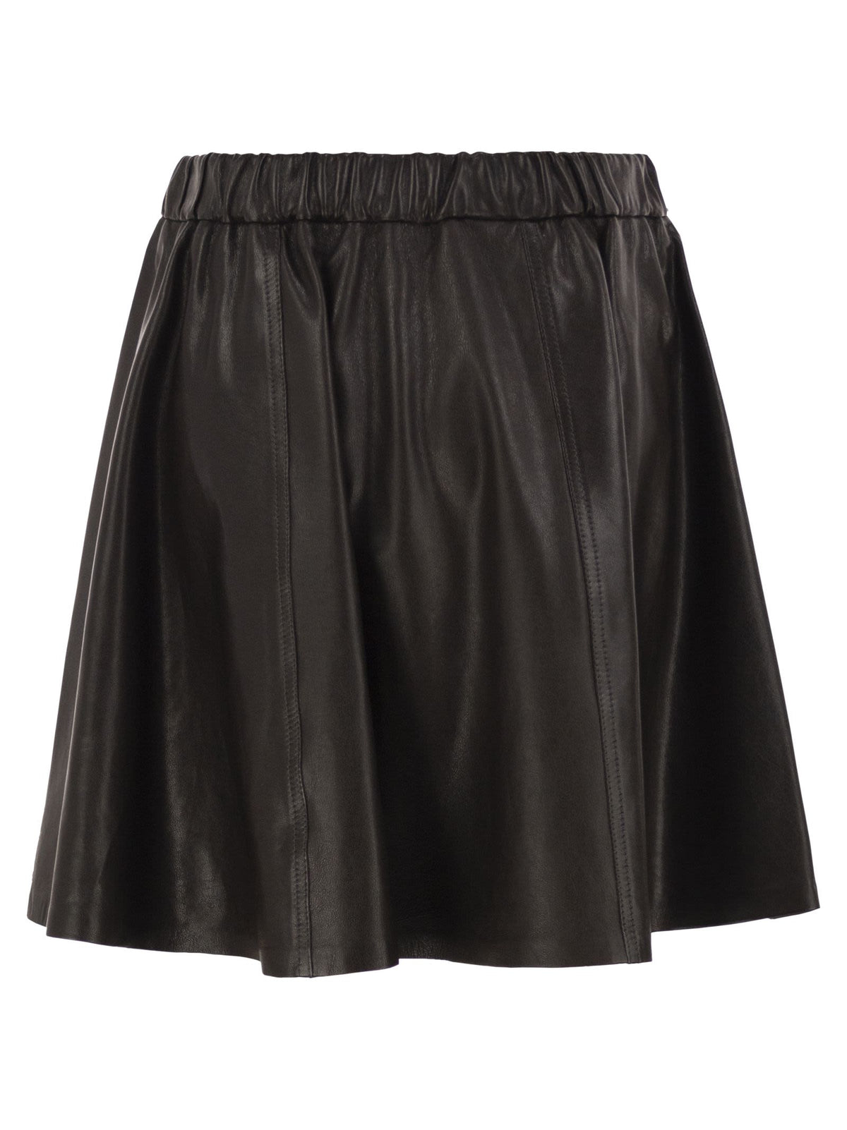 Brunello Cucinelli Women Flared Nappa Leather Skirt With Elasticated Waist