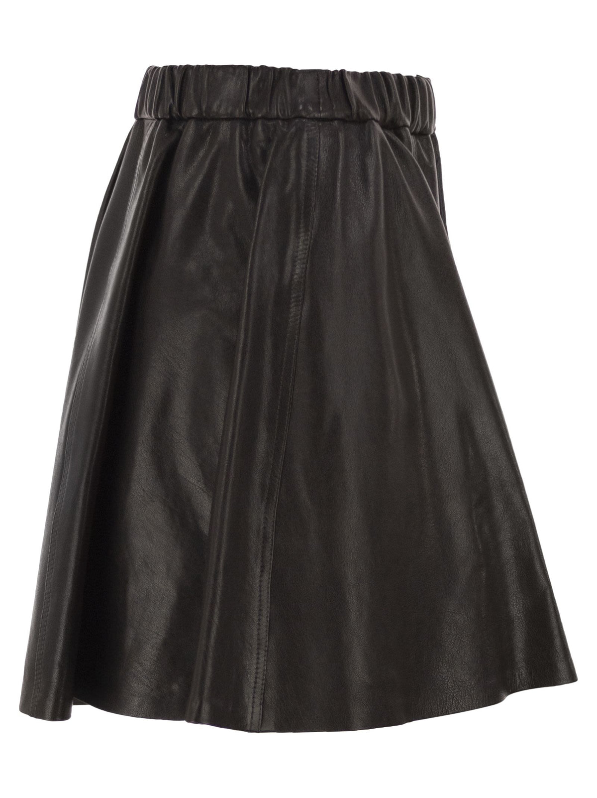 Brunello Cucinelli Women Flared Nappa Leather Skirt With Elasticated Waist