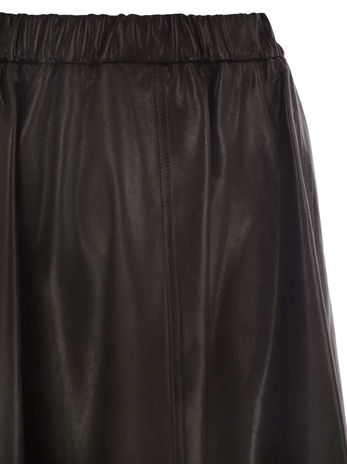 Brunello Cucinelli Women Flared Nappa Leather Skirt With Elasticated Waist