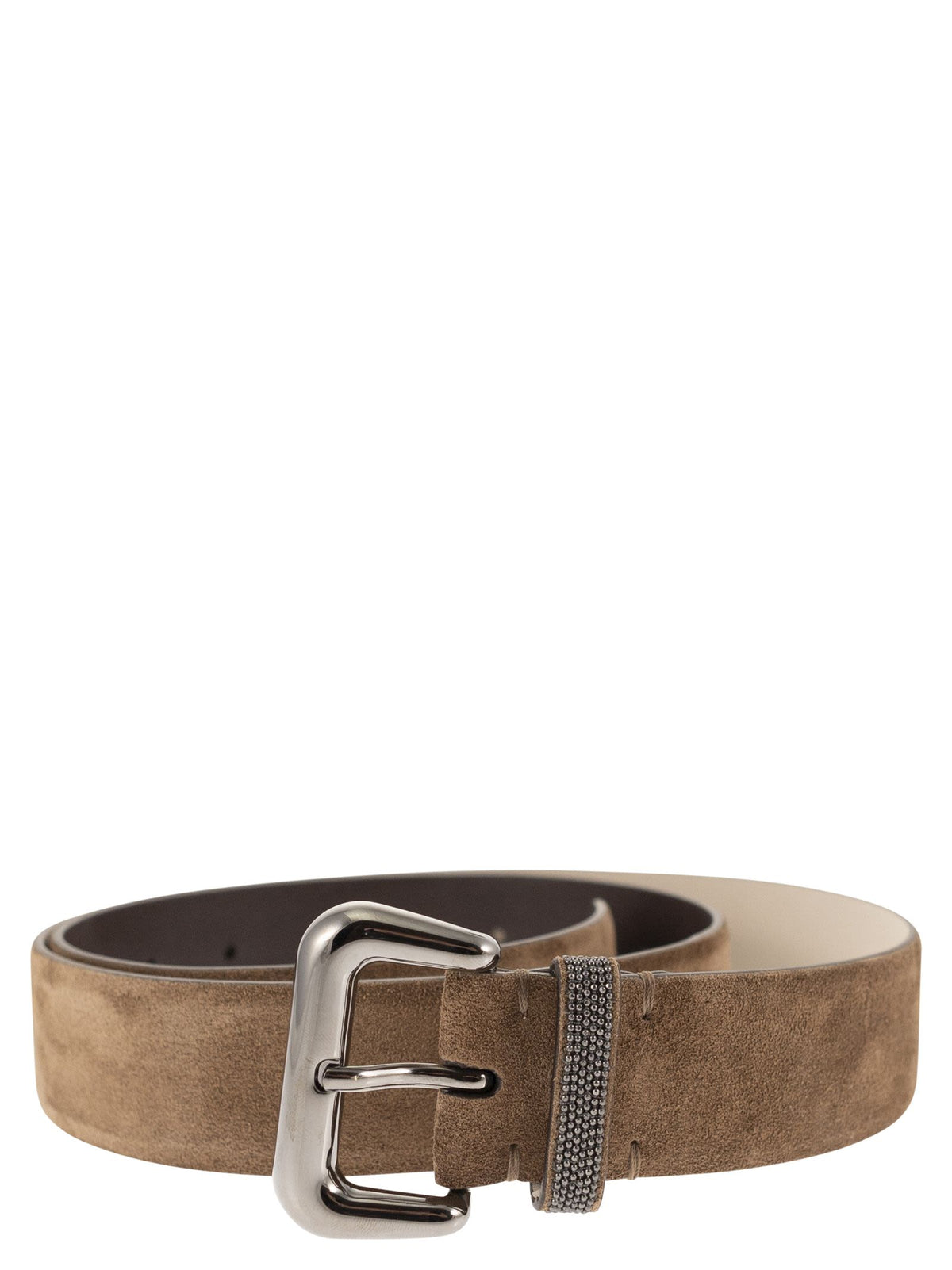 Brunello Cucinelli Women Suede Leather Belt With Jewelled Keeper