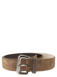 Brunello Cucinelli Women Suede Leather Belt With Jewelled Keeper