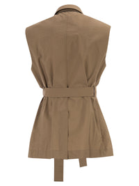 BRUNELLO CUCINELLI Brunello Cucinelli Women Techno Cotton Poplin Waistcoat With Belt And Pendant