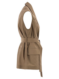 BRUNELLO CUCINELLI Brunello Cucinelli Women Techno Cotton Poplin Waistcoat With Belt And Pendant