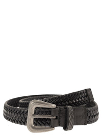 Brunello Cucinelli Women Braided Stretch Leather Belt With Eco Finish Brass Buckle