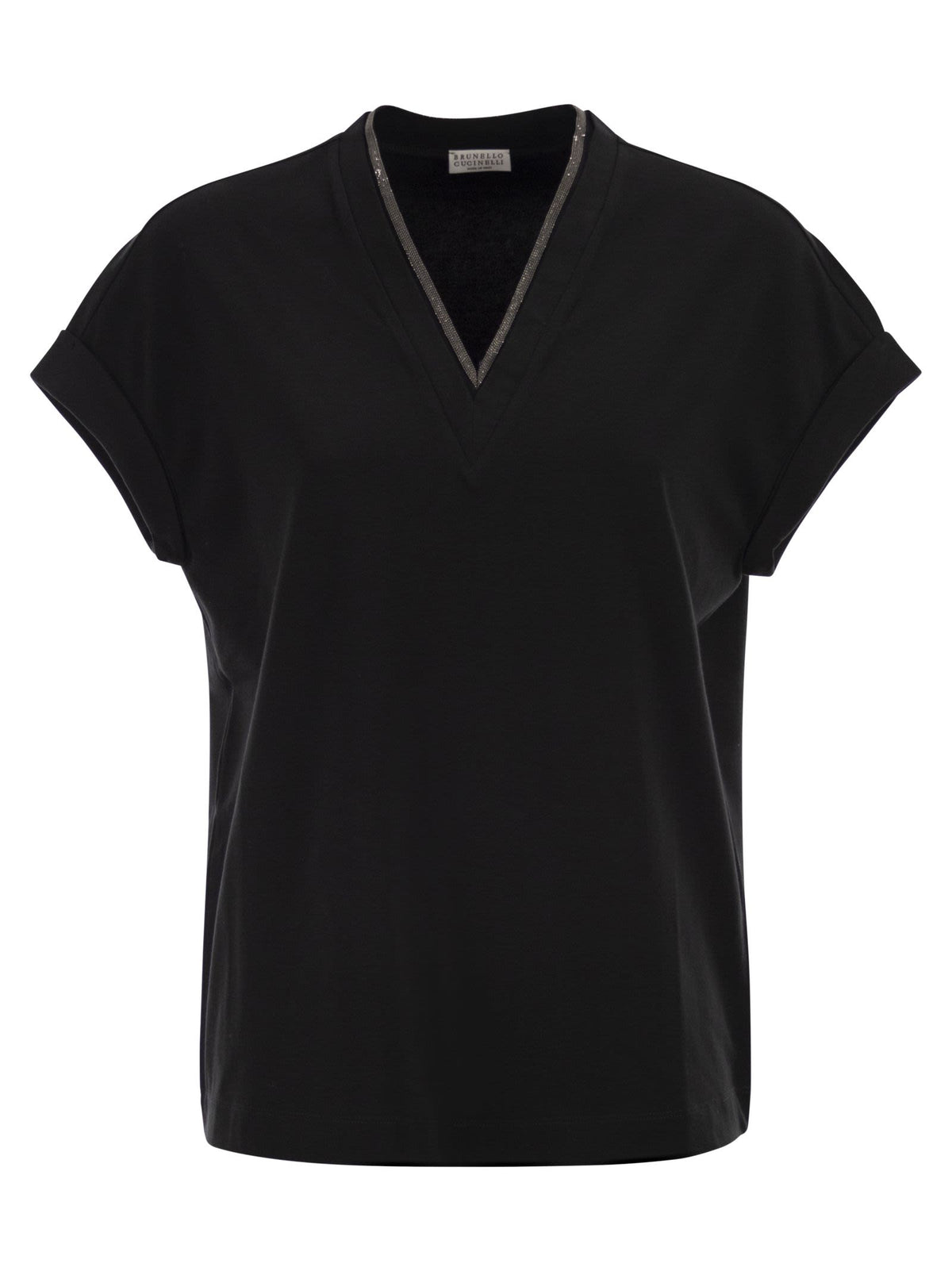 Brunello Cucinelli Women Stretch Cotton Jersey T-Shirt With Precious Neckline