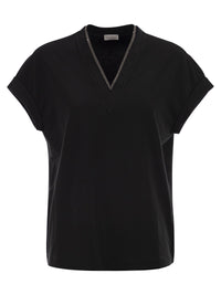 Brunello Cucinelli Women Stretch Cotton Jersey T-Shirt With Precious Neckline