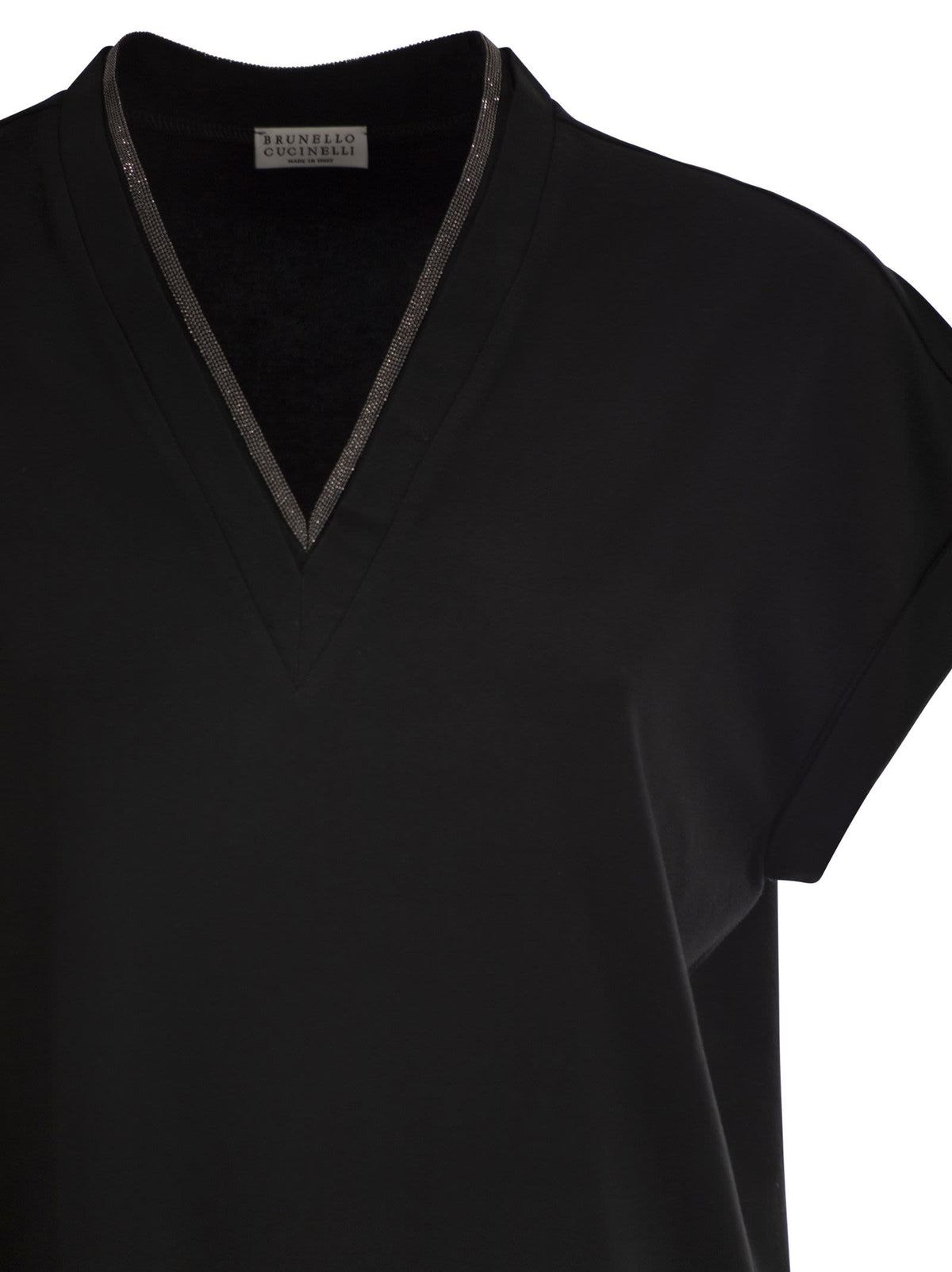 Brunello Cucinelli Women Stretch Cotton Jersey T-Shirt With Precious Neckline