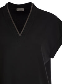 Brunello Cucinelli Women Stretch Cotton Jersey T-Shirt With Precious Neckline