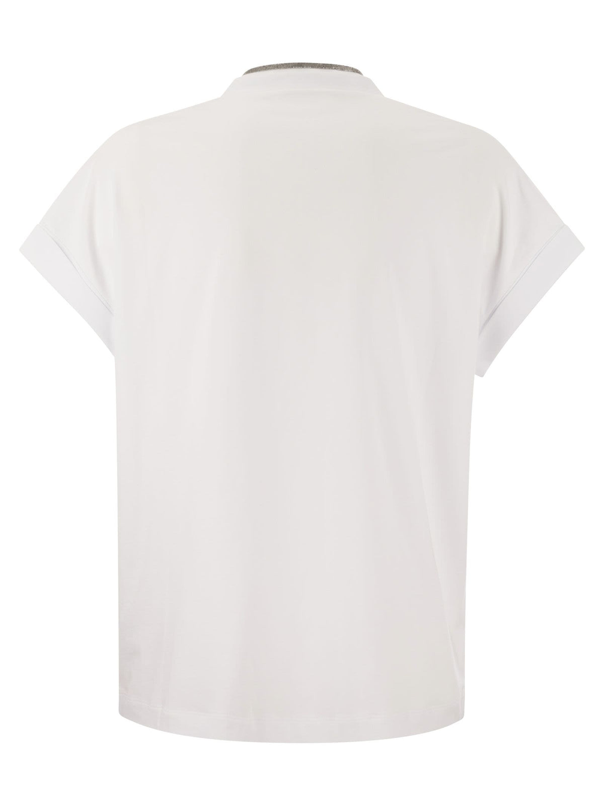 Brunello Cucinelli Women Stretch Cotton Jersey T-Shirt With Precious Neckline