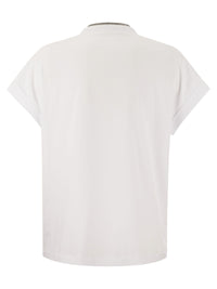 Brunello Cucinelli Women Stretch Cotton Jersey T-Shirt With Precious Neckline