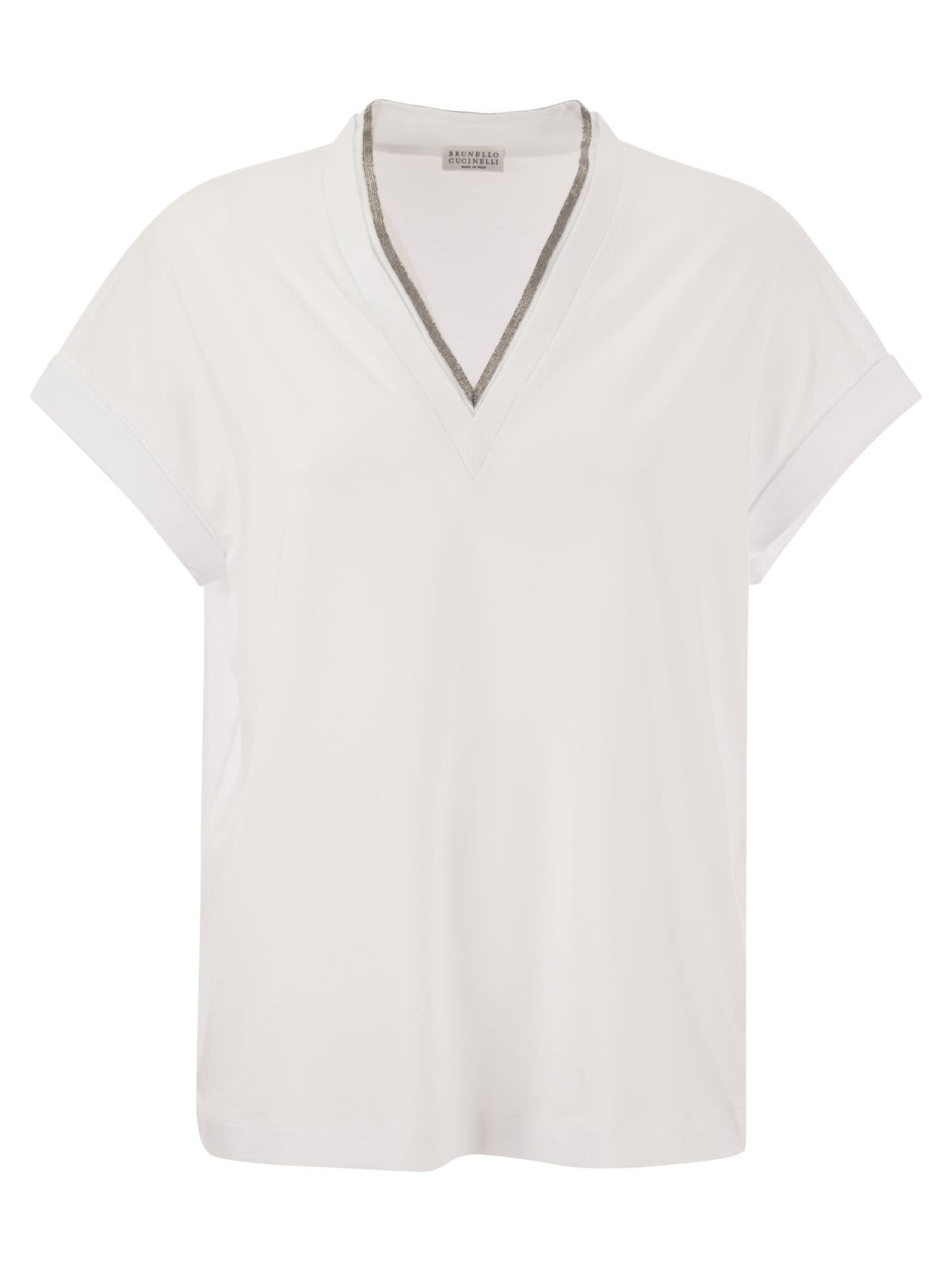 Brunello Cucinelli Women Stretch Cotton Jersey T-Shirt With Precious Neckline