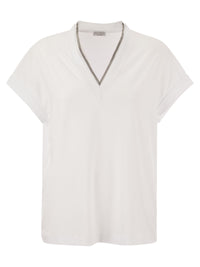 Brunello Cucinelli Women Stretch Cotton Jersey T-Shirt With Precious Neckline