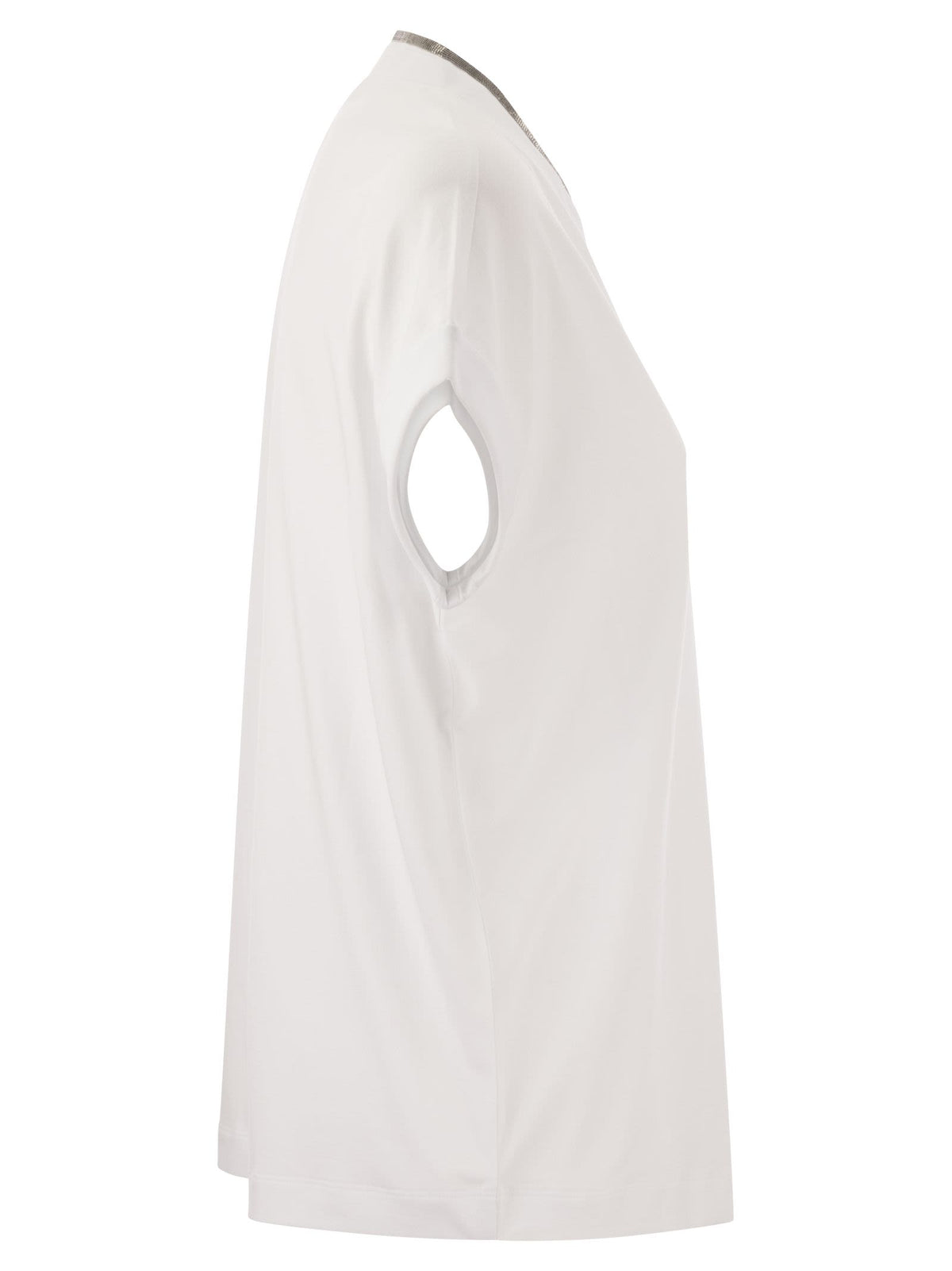 Brunello Cucinelli Women Stretch Cotton Jersey T-Shirt With Precious Neckline