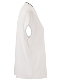 Brunello Cucinelli Women Stretch Cotton Jersey T-Shirt With Precious Neckline