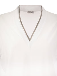 Brunello Cucinelli Women Stretch Cotton Jersey T-Shirt With Precious Neckline