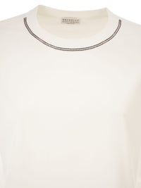 Brunello Cucinelli Women Cotton Jersey T-Shirt With Shiny Trims