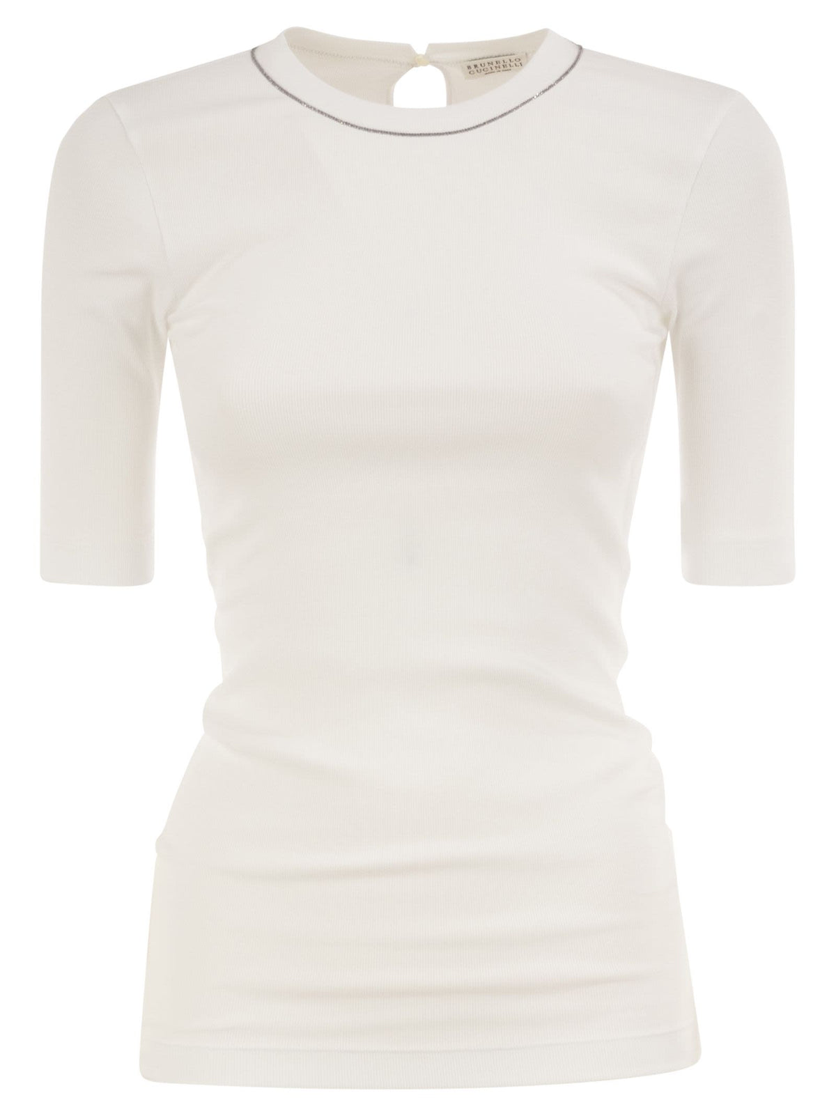 BRUNELLO CUCINELLI Brunello Cucinelli Women Ribbed Stretch Cotton T-Shirt With Monili Trim