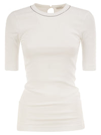 BRUNELLO CUCINELLI Brunello Cucinelli Women Ribbed Stretch Cotton T-Shirt With Monili Trim