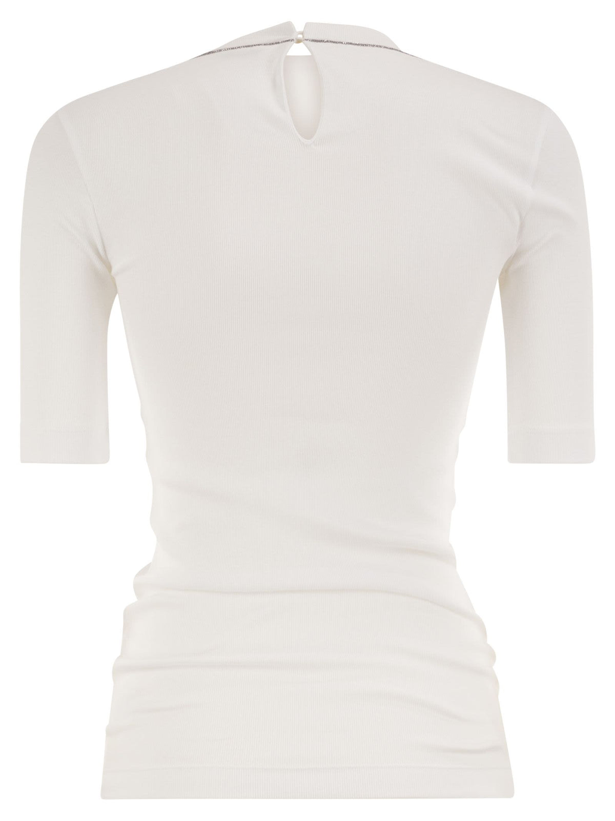 BRUNELLO CUCINELLI Brunello Cucinelli Women Ribbed Stretch Cotton T-Shirt With Monili Trim