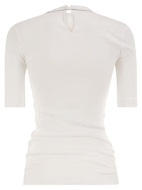 BRUNELLO CUCINELLI Brunello Cucinelli Women Ribbed Stretch Cotton T-Shirt With Monili Trim
