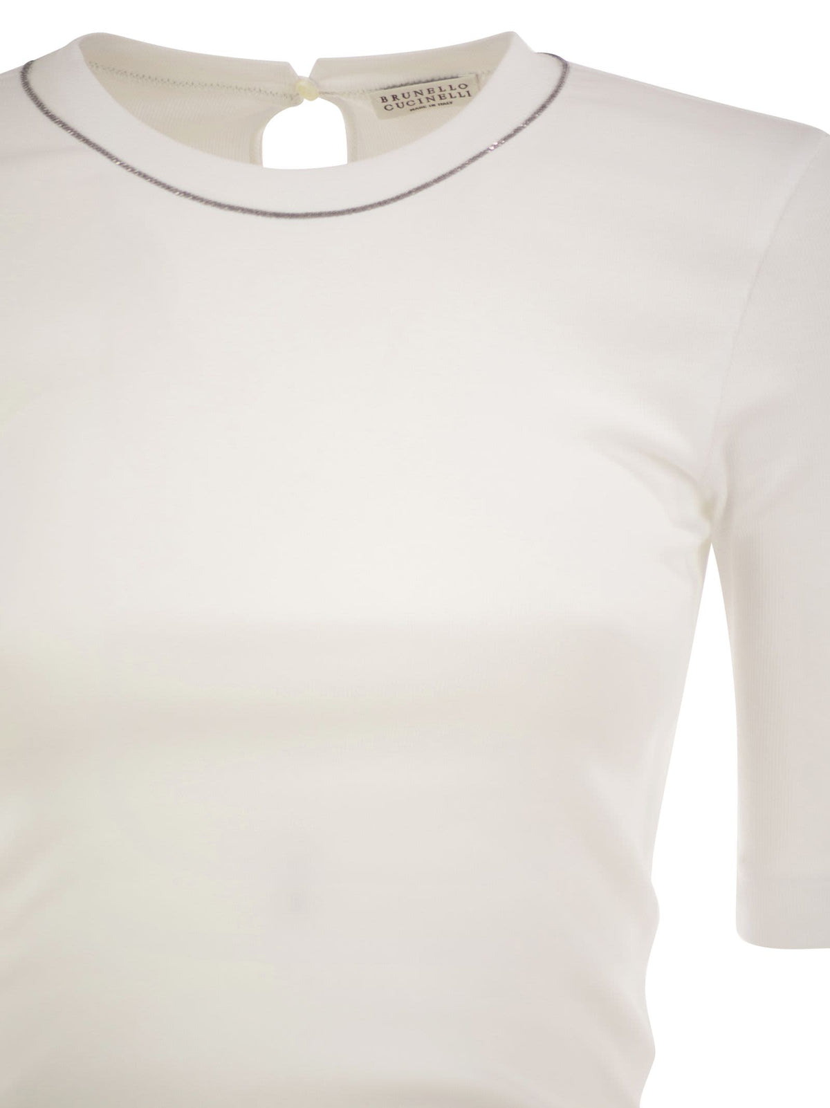 BRUNELLO CUCINELLI Brunello Cucinelli Women Ribbed Stretch Cotton T-Shirt With Monili Trim