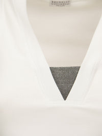 Brunello Cucinelli Women Stretch Cotton Rib Jersey Top With "Precious Insert"